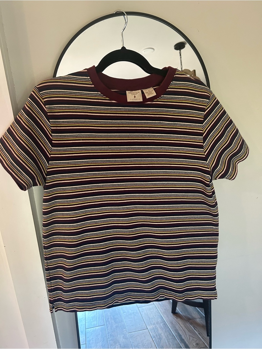 Mountain Lake Burgundy Multi-Striped Short Sleeve Tee